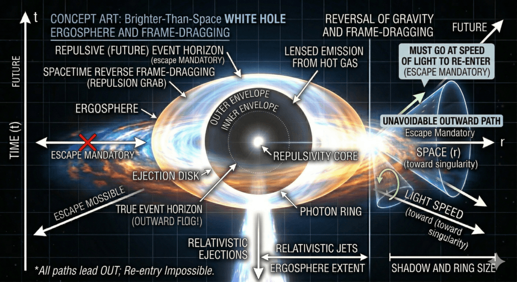 Artistic illustration showing what is a white hole in space as a bright cosmic fountain.