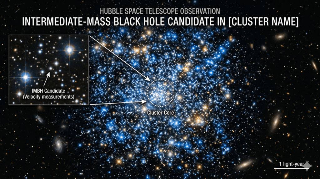 intermediate mass black hole candidate in a star cluster showing missing link between types of black holes