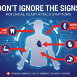 7 Alarming Reasons Why Heart Attacks in Youth Are Skyrocketing (And How to Spot the Warning Signs) Infographic showing atypical heart attack symptoms in young adults including jaw pain, arm pain, and indigestion.